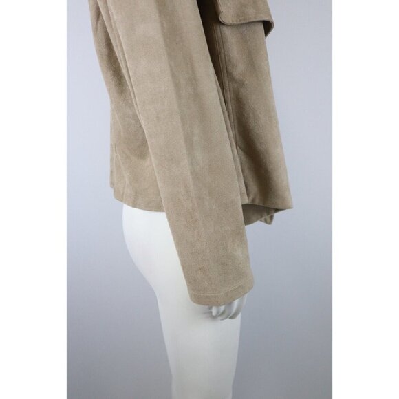 WOMEN'S BEIGE FAUX SUEDE OPEN FRONT JACKET - CHRISTOPHER & BANKS - SIZE L - Picture 8 of 12